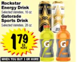 Superior Grocers Rockstar Energy Drink, 16 oz. Gatorade Sports Drink, 28 oz offer