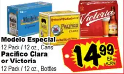 Superior Grocers Modelo Especial 12 Pack / 12 oz., Cans, Pacifico Clara or Victoria 12 Pack / 12 oz., Bottles offer