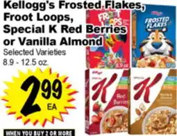 Superior Grocers Kellogg's Frosted Flakes, Froot Loops, Special K Red Berries or Vanilla Almond offer