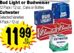 Superior Grocers Bud Light or Budweiser 12 Pack/oz., Cutwater 4 Pack / 12 oz offer