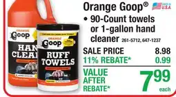 Menards Orange Goop 90-Count towels or 1-gallon hand cleaner offer