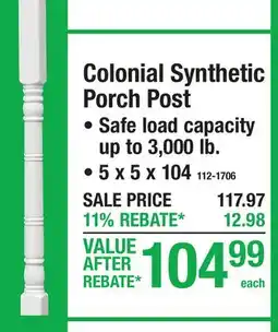 Menards Colonial Synthetic Porch Post offer