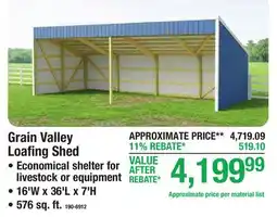 Menards Grain Valley Loafing Shed • 16'W x 36'L x 7'H • 576 sq. ft offer