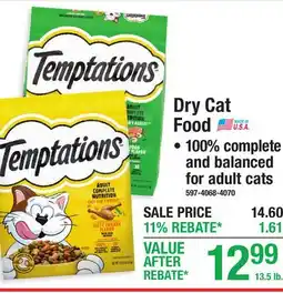 Menards Dry Cat Food 100% complete and balanced for adult cats offer