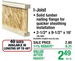 Menards I-Joist, Solid lumber nailing flange for quicker sheathing installation, 2-1/2 x 9-1/2 x 16' offer