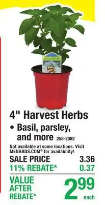 Menards 4 Harvest Herbs, Basil, parsley, and more offer