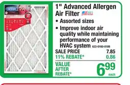 Menards 1 Advanced Allergen Air Filter offer