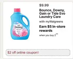 Walgreens Bounce, Downy, Gain or Tide Evo Laundry Care offer