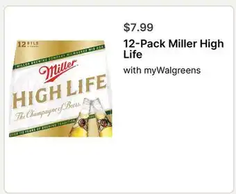 Walgreens 12-Pack Miller High Life offer