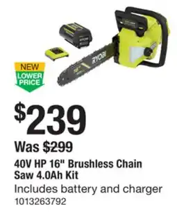 The Home Depot RYOBI 40V HP 16 Brushless Chain Saw 4.0Ah Kit offer