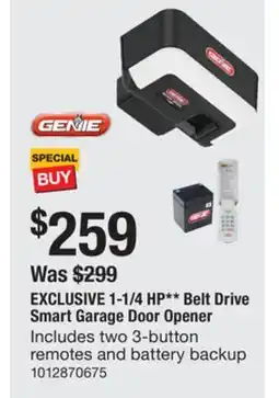 The Home Depot GENIE 1-1/4 HP Belt Drive Smart Garage Door Opener offer