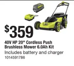 The Home Depot RYOBI 40V HP 20 Cordless Push Brushless Mower 6.0Ah Kit offer