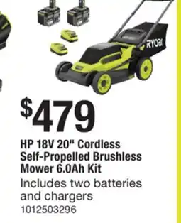 The Home Depot RYOBI ONE HP 18V 20 Cordless Self-Propelled Brushless Mower 6.0Ah offer