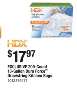 The Home Depot HDX 200-Count 13-Gallon Dura Force Drawstring Kitchen Bags offer