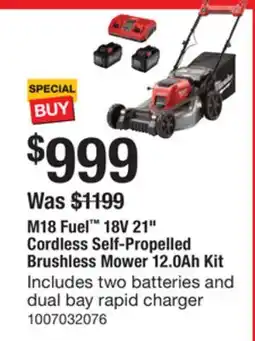 The Home Depot MILWAUKEE M18 Fuel 18V 21 Cordless Self-Propelled Brushless Mower 12.0Ah Kit offer