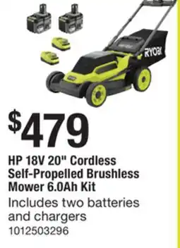 The Home Depot RYOBI HP 18V 20 Cordless Self-Propelled Brushless Mower 6.0Ah Kit offer