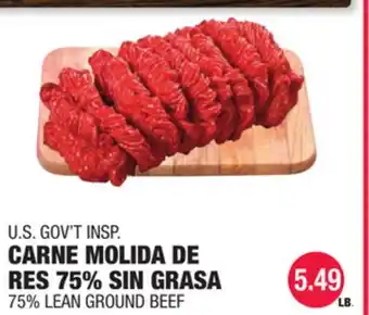 Carnicerias Jimenez U.S. GOV'T INSP. CARNE MOLIDA DE RES 75% SIN GRASA offer
