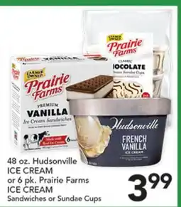 Pete's Fresh Market 48 oz. Hudsonville ICE CREAM or 6 pk. Prairie Farms ICE CREAM Sandwiches or Sundae Cups offer