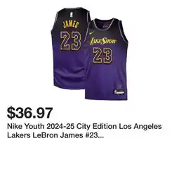 Dick's Sporting Goods Nike Youth 2024-25 City Edition Los Angeles Lakers LeBron James #23 Swingman Jersey offer
