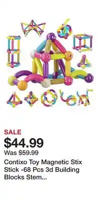Kohl's Contixo Toy Magnetic Stix Stick -68 Pcs 3d Building Blocks Stem Construction offer