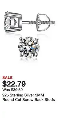 Kohl's 925 Sterling Silver 5MM Round Cut Screw Back Studs offer