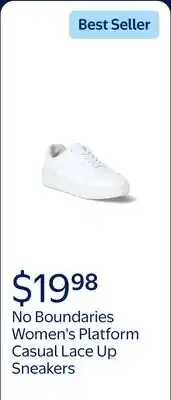 Walmart No Boundaries Women's Platform Casual Lace Up Sneakers, Wide Width Available offer