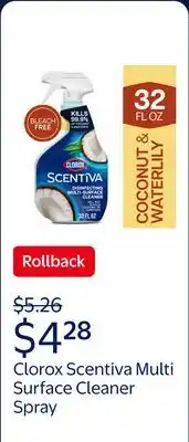 Walmart Clorox Scentiva Multi Surface Cleaner, Spray Bottle, Coconut & Waterlily offer