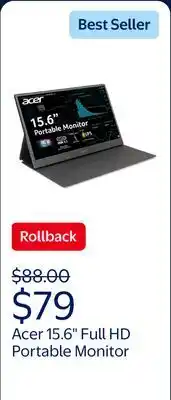 Walmart Acer 15.6 Portable Monitor, IPS Full HD (1920 x 1080), 60Hz, Black, PM161Q Cbmiuux offer