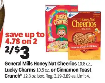 General Mills Honey Nut Cheerios, Lucky Charms or Cinnamon Toast Crunch