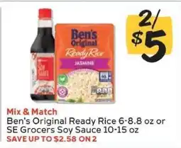 Winn Dixie Ben's Original Ready Rice or SE Grocers Soy Sauce offer