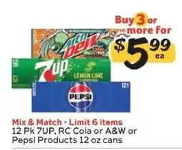 Winn Dixie 12 Pk 7UP, RC Cola or A&W or Pepsi Products offer