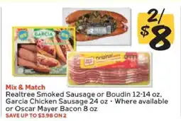 Winn Dixie Realtree Smoked Sausage or Boudin, Garcia Chicken Sausage, Oscar Mayer Bacon offer