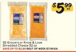 Winn Dixie SE Grocers or Know & Love Shredded Cheese offer