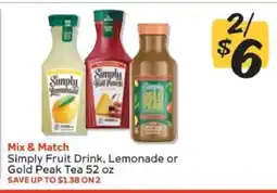 Winn Dixie Simply Fruit Drink, Lemonade or Gold Peak Tea offer