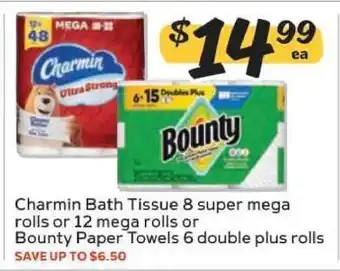 Winn Dixie Charmin Bath Tissue or Bounty Paper Towels offer