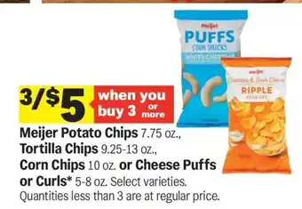 Meijer Potato Chips, Tortilla Chips, Corn Chips, Cheese Puffs or Curls