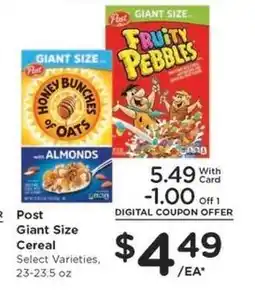 Kroger Post Giant Size Cereal offer