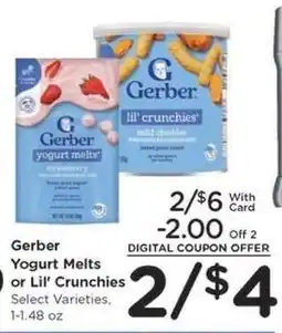 Kroger Gerber Yogurt Melts or Lil’ Crunchies offer
