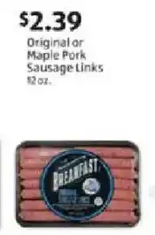 Aldi Original or Maple Pork Sausage Links offer