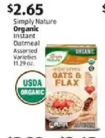 Aldi Simply Nature Organic Instant Oatmeal offer
