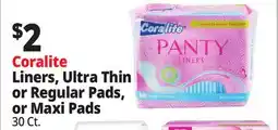 Ocean State Job Lot Coralite Liners, Ultra Thin or Regular Pads, or Maxi Pads offer