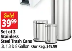 Ocean State Job Lot Set of 3 Stainless Steel Trash Cans offer