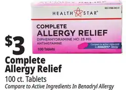 Ocean State Job Lot Health Star 25 mg Complete Allergy Relief 100 Tablets offer