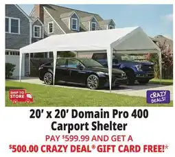 Ocean State Job Lot 20' x 20' Domain Pro 400 Carport Shelter offer