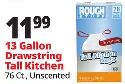 Ocean State Job Lot Rough Stuff 13 Gal Tall Kitchen Trash Bags with Drawstring 76 Count offer