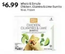 Aldi Whole & simple chicken, cilantro & lime burrito offer