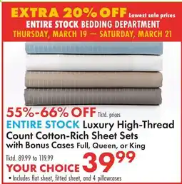 Boscov's ENTIRE STOCK Luxury High-Thread Count Cotton-Rich Sheet Sets offer
