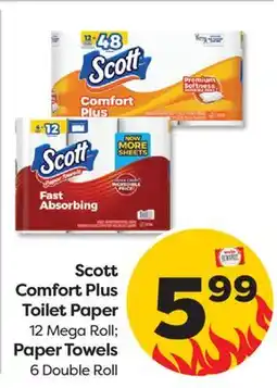 Weis Markets Scott Comfort Plus Toilet Paper 12 Mega Roll Paper Towels 6 Double Roll offer