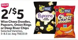 Stop&Shop Wise Cheez Doodles, Popcorn, Onion Rings or Deep River Chips offer