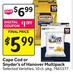 Stop&Shop Cape Cod or Snyder's of Hanover Multipack offer